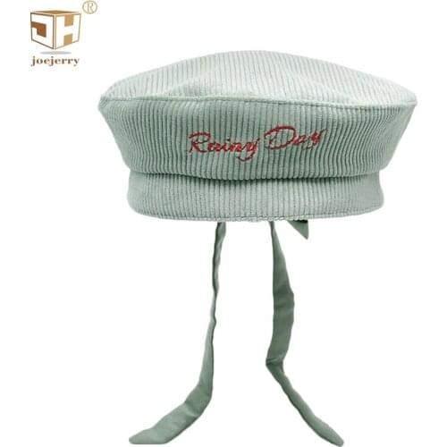 Joejerry Cute Beret Women Flat Cap Corduroy Hat Embroidery Beret Girls New