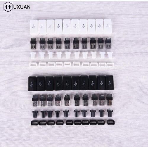 10pcs Micro USB 5PIN Welding Type Male Plug Connectors Charger 5P USB Tail Charging Socket 4 in 1 White Black