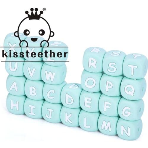 Kissteether 100pcs 12mm 26 Letters Beads Food Grade Silicone Letter Beads Silicone Chewing Beads Necklace Teething Baby Toys