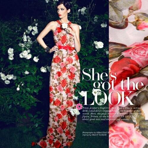 135cm wide 8mm pink and red rose print thin silk chiffon fabric for summer long and short dress blouse shirt D696