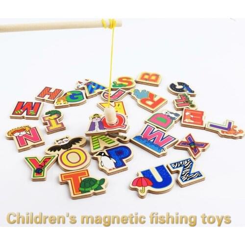 20pcs Childrens Montessori Wooden Letter Ocean Magnetic Fishing Rod Drawing Board Puzzle 3-6 Years Old Boys And Girls Toy Gift