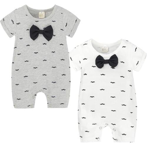 2021 Baby Onesies Summer Cotton Bow-knot Beard Romper Boys Girls 0-24 Months Kids Clothes Cartoon Short-sleeved Jumpsuit Outfits