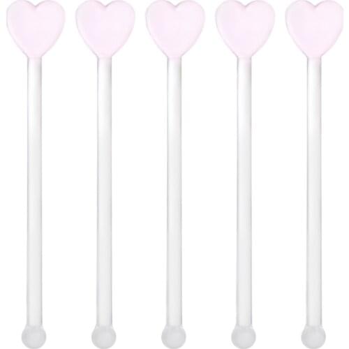 5pcs Heart Stirring Rod Glass Stirring Stick Creative Muddler Decorative Mix Rod