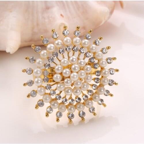 6 X Pearl Sunflower Napkin Holder Rhinestone Napkin Rings Wedding Party Favor Dinner Table Decor Supply