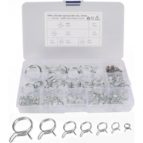 75Pcs/set Automobile Double Wire Fuel Line Silicone Hose Tube Spring Clips 6.7-23 Clamp Assortment Kit Car Accessories