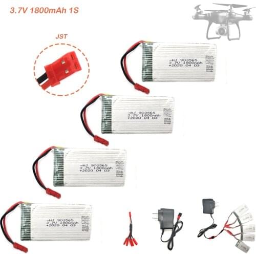 3.7v 1s 1800mAh Lipo Battery With JST Charger Sets For JJRC H68 HJ28 HJMAX RC Drone Helicopter Quadcopter Parts Accessories