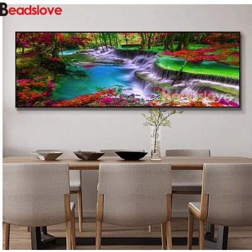 Large Needlework 5d Diamond Painting waterfall forest landscape Diamond Embroidery All Drill Rhinestone Mosaic Natural Picture