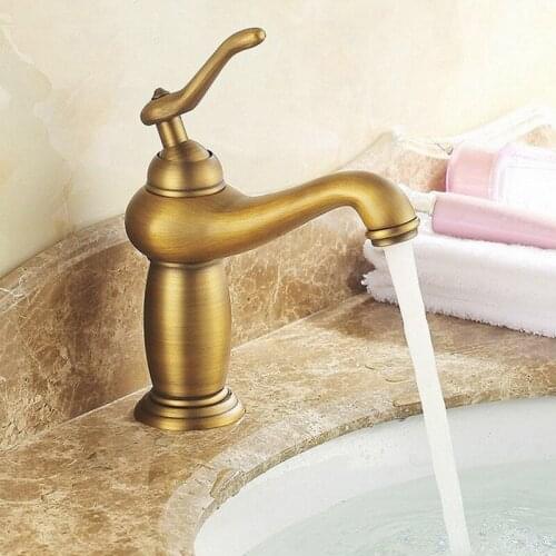 Antique Brass Single Lever Handle Bathroom Vessel Sink Basin Faucet Mixer Taps aan058