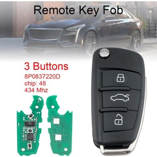 3 Buttons 433MHz Flip Remote Key Fob with 48 Chips 8P0837220D Fit for AU-DI A2 Cabrio Quattro Avant 2005 2006 2007 2008