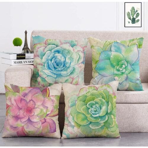 Succulent plants in watercolor print Cushion Cover Linen Throw Pillow Car Home Decoration Decorative Pillowcase T381