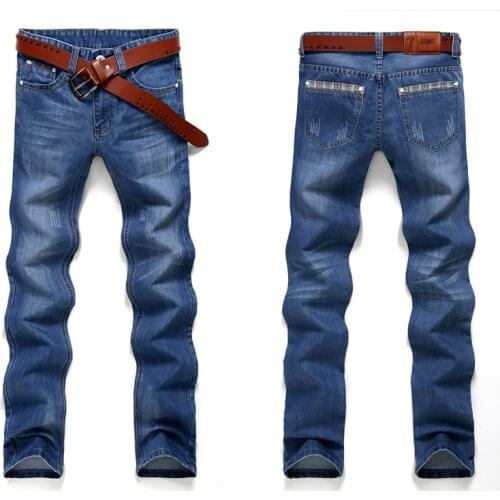 Mens Denim Trousers Slim Straight Deep Blue Gentleman Mens Fashion European American Style Stretch Men Jeans Luxury