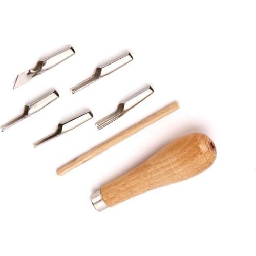 Handicraft Durable Lino Block Cutting Rubber Stamp Carving Tools With 5 Blade Bits For Print Making DIY Sculpture Necessary Tool