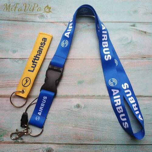 2 PCS Lufthansa Sleutelhange Blue Airbus Keychain Neck Strap Chaveiro llavero Lanyard for ID Card Holder for Pilot Keyring