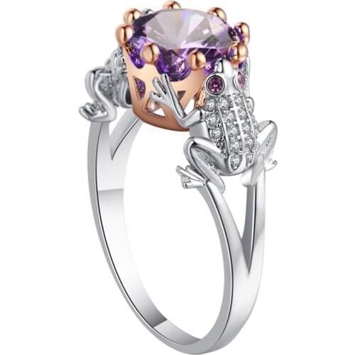 Delicate Simple Jewelry Rings for Women Boho Rose Gold Crown Crystal Purple Cubic Zirconia Wedding Ring