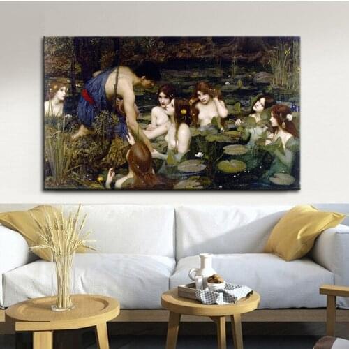 Famous Painting"Hailes and the God of Water"Wall Art Canvas Painting Posters Prints Wall Art Pictures for Living Room Cuadros