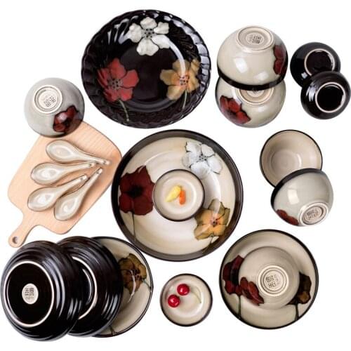 Guci Flower language 20 Chinese stoneware Dishware set Korean ceramic bowls underglaze color home