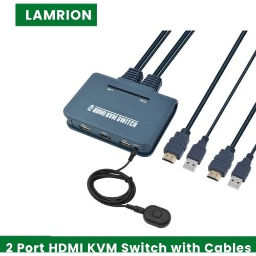 4K HDMI KVM Switch with Cables Selector Switcher for 2 Computers Share One Monitor, Keyboard HDMI-compatible switcher splitter 2