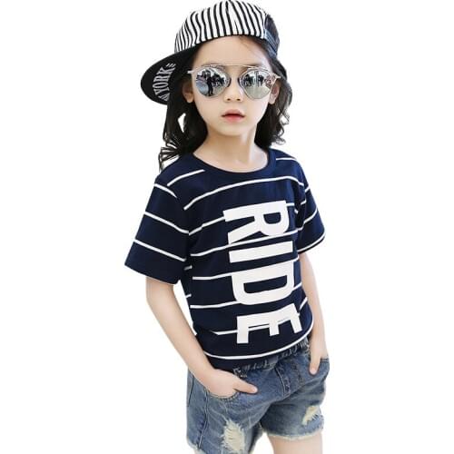 Boy girl summer t shirt Hip hop style kids Striped party t-shirt Teen girl 4 8 10 12 14 year fashion letter tops christmas shirt
