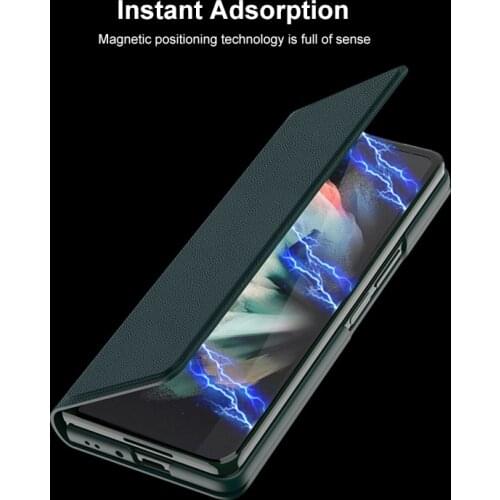 Magnetic Attraction Bracket Kickstand Leather Material Flip Case 2021.8 New Case for Galaxy Z Fold 3 Case