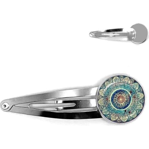 Mandala Picture Hairpins Henna Yoga Om Symbol Zen Buddhism 20mm Glass Cabochon Dome Hair Pins Jewellery For Women Girls Gift