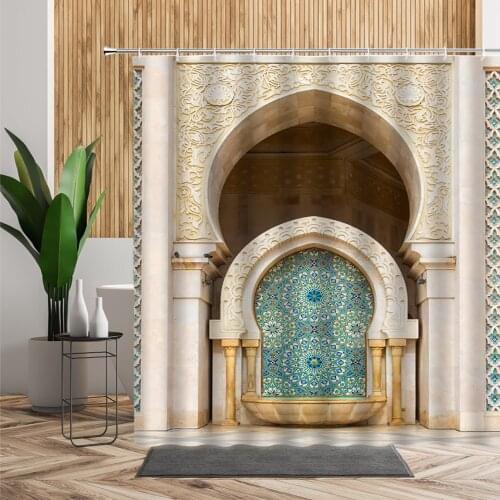 Moroccan Decor Shower Curtain Vintage Building Design Home Bath Screen Polyester Fabric Bathroom Hanging Curtains Set With Hooks