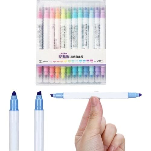 12 Pcs Set Japanese Stationery Zebra Mild Liner Double Headed Watercolor Fluorescent Pen Pastel Marker Brush Pen Highlighter