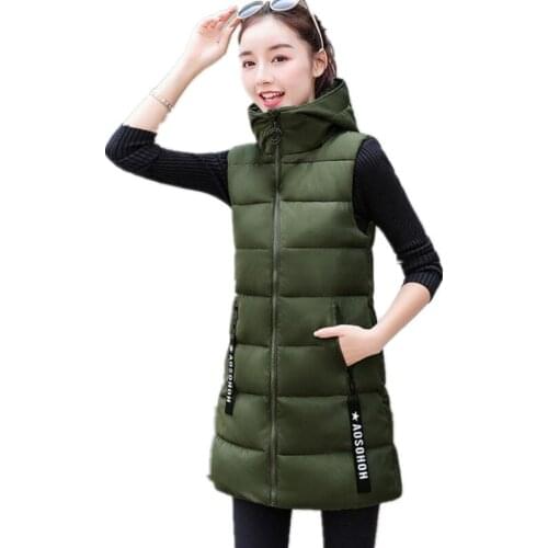 2018 New Fashion OL Women Medium-Long Vest Female Down Cotton Warm Vest Autumn Winter Plus Size 3XL Women Vest Outerwear Q643