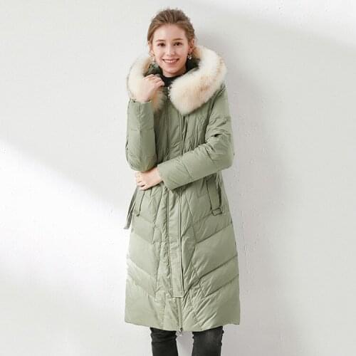 New Womens coat in autumn and winter 2019 Europe and America fashion fox real wool collar hooded down jacket wholesale