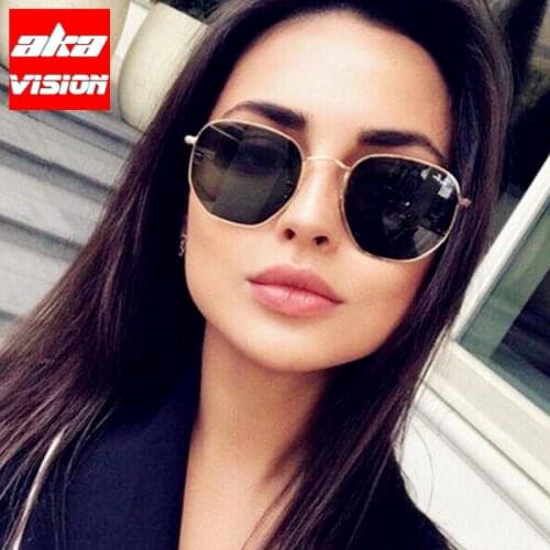 AKA VISION Polygon Square Sunglasses Women Retro Hexagon Mirror Metal Eyeglasses For Women/Men Vintage Brand Lentes De Sol Mujer