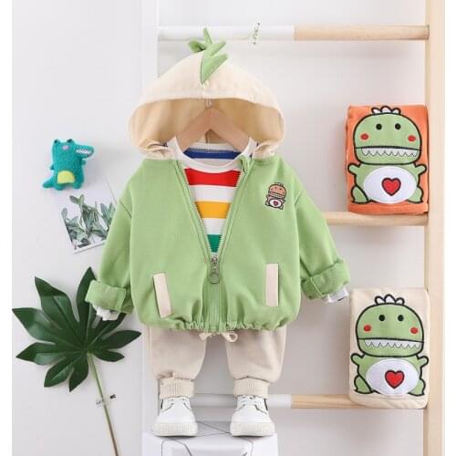 Autumn Baby Girls Boys Clothing Sets Toddler Infant Hooded Coats Stripe T Shirt Pants Kids Cartoon Cotton Children Casual Outfit