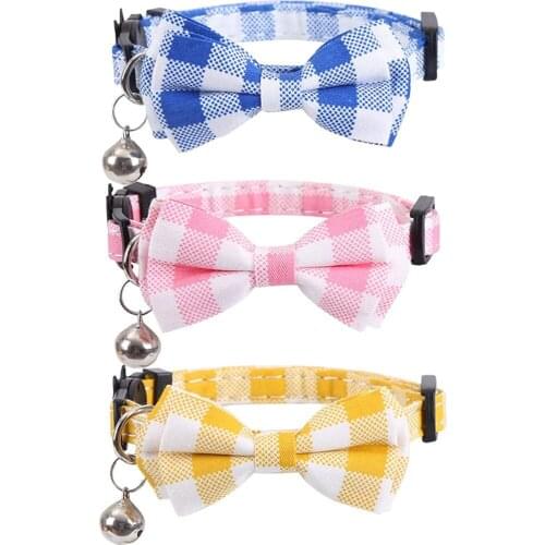 Cat Collar Breakaway with Cute Bow Tie and Bell Plaid for Kitty Adjustable Safety Kitten Collars for Kitty Pet Small Dogs