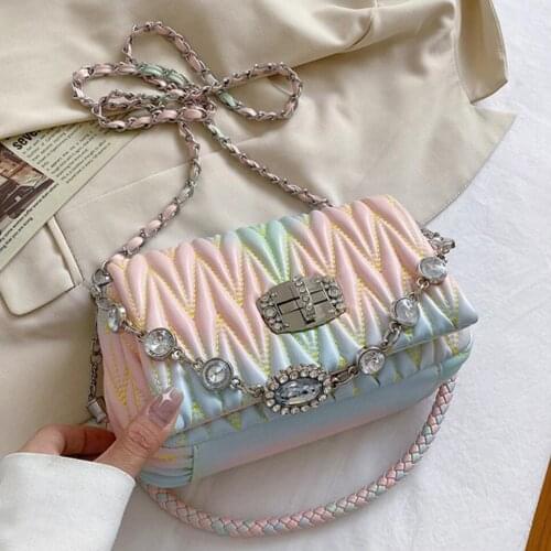 Weave Shoulder Straps Pleated Underarm Bag 2021 New PU Leather Womens Designer Handbag Diamond Chain Shoulder Messenger Bag