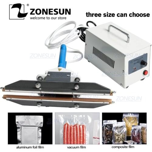 ZONESUN 300mm instant hot Plier portable impulse sealer sealing machine for aluminum vacuum composite film mask snack packaging