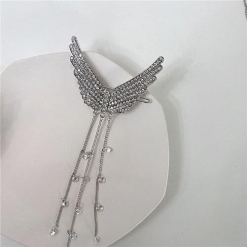 Origin Summer Fashion Bling Bling Wing Clip Hairpin for Women Femme Exquisite Rhinestone Long Tassel Wedding Hair Accessories