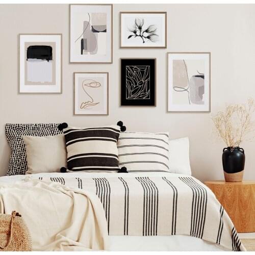 Self-adhesive Wall Stickers Abstract Beige Brush Pattern Painting Pictures Wall Art Posters Prints for Living Room Home Decor