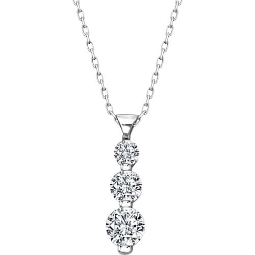 Certified Swarovski Cubic Zirconia Tria Three Stone 925 Silver Necklace