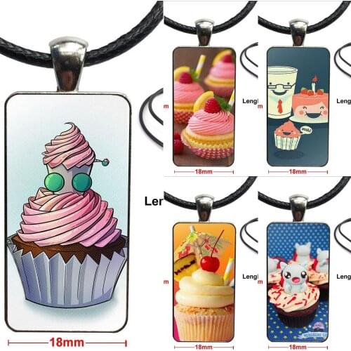 Chocolate Nutella Cupcakes For Men Women Party Gift Glass Cabochon Choker Pendant Rectangle Necklace Steel Color Jewelry