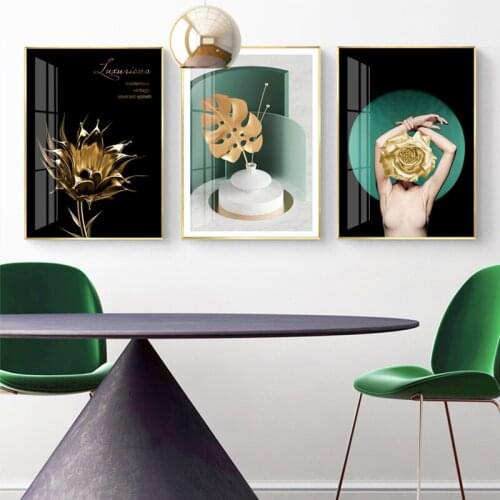 Nordic Golden Plants Flower Leaf woman Canvas Painting Poster Print Unique Decor Wall Art Pictures For Living Room Bedroom Aisle