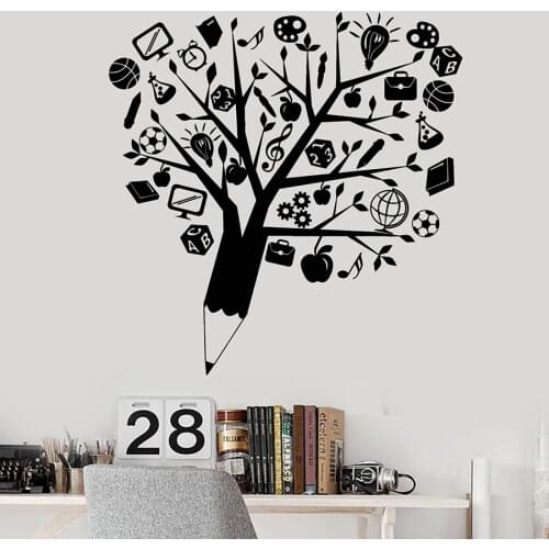 Creative Pencil Tree Wall Decal Study Room School Classroom Interior Decor Pupil Student Education Vinyl Window Stickers M184