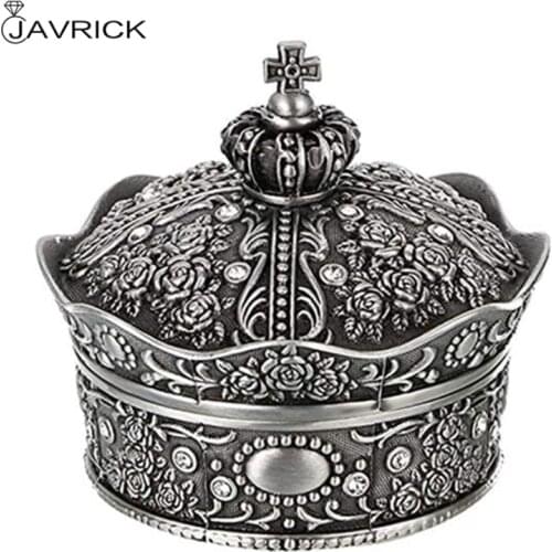 Vintage Jewelry Box Antique Crown Design Trinket Treasure Chest Storage Box (L)