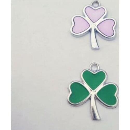 Green / Purple Drop Glaze Irish Shamrock Charms Pendants Fit Bracelet Bangle Necklace Jewelry Making Fashion Jewelry Accessories