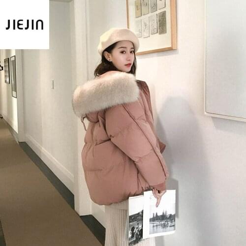 Fur Collar Winter Jacket Women Korean Fashion Slim Pink Jacket Cotton Padded Warm Thicken Ladies Coat Long Coats Parka Womens