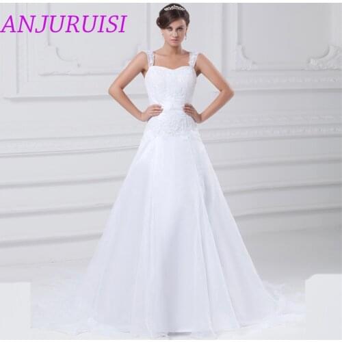 ANJURUISI 2020 White Organza A Line Wedding Dress Lace Appliques Bride Dress Beaded Vestido de noiva With Straps Robe de mariee