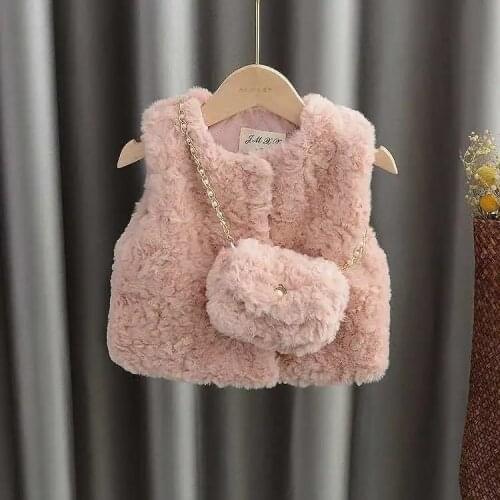 Baby Girl Fake Fur Vest Coats+bag,fashion Girls Kids Autumn Winter Princess Coats Clothes Children Overwear