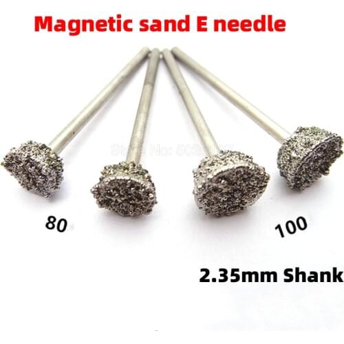 1Pcs 2.35MM Shank Coarse Magnetic Sand Diamond Cylindrical Wheel Grinding Heads Mounted Points Rough Grit Jade Peeling Polishing