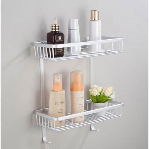 1 Pcs Two Layer Bathroom Shelves / Rack Space Aluminum Wall Towel Washing Shower Basket Bar Shelf / bathroom accessories 801916