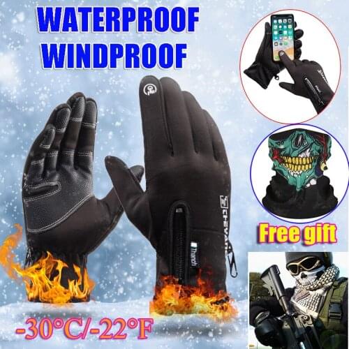 2019 Unisex Winter Thermal Ski Gloves Men Women Fleece Touch Screen Snowboard Gloves Outdoor Waterproof Snow Motorcycle Gloves
