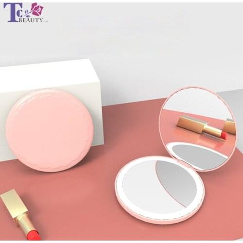 2X Magnifying Led Lighted Makeup Mirror Portable Charging Double-sided Mirror Folding Flip Light Pocket Small Round Hand Mirror