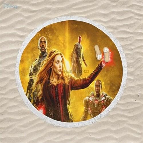 The Avengers Scarlet Witch Printed 3d Beach Towel for Children Round Microfiber Bath Towel Marvel Character Printed Beach Mats