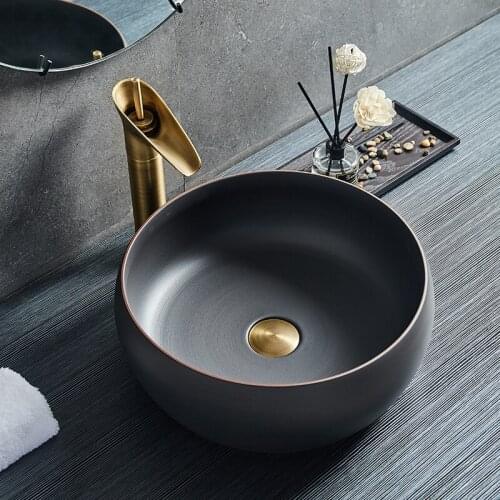 Antique Art Ceramic Bathroom Basin Counter Basin Single Household Toilet Anti-Spill Wash Basin Black Art Wash Basin
